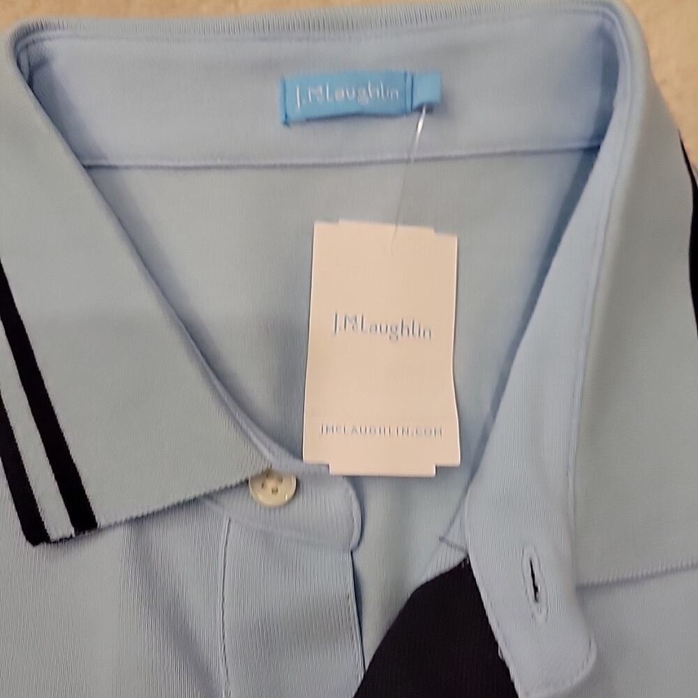 J McLaughlin Polo Mens Large Sullivan Blue Shirt Stretch Short Sleeve Casual - Picture 5 of 9